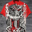 Men's Casual Mecha Dragon Print Half Button Short Sleeve Shirt