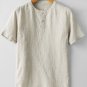 Men's Casual Plain Button Round Neck Short Sleeve Linen T-Shirt