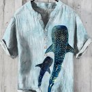 Men's Summer Ocean Dolphin Bronzing Print Half Button Linen Blend Shirt