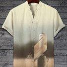 Men's Abstract Artistic Barn Owl Art Print Half Button Short Sleeve Shirt