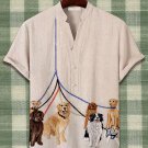 Men's Leash Pet Dogs Felt Embroidery Half Button Shirt