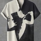 Men's Horror Death Devil Color Block Art Print Half Button Linen Blend Shirt