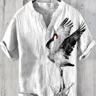 Men's Japanese Art Crane Print Half Button Shirt