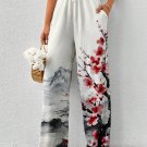Women's Retro Plants And Flowers Japanese Art Print Casual Pants