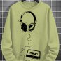 Men's Retro Headphones Music Cassette Art Print Cotton Long Sleeve T-Shirt Thin Sweatshirt