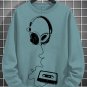 Men's Retro Headphones Music Cassette Art Print Cotton Long Sleeve T-Shirt Thin Sweatshirt