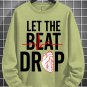 Men's Let The Beat Drop Heartbeat Graphic Print Cotton Long Sleeve T-Shirt Thin Sweatshirt