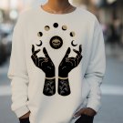 Women's Mysterious Eyes Hands Moon Print Cotton Long Sleeve T-Shirt Thin Sweatshirt