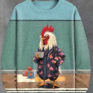 Men's Funny Early Rooster Street Coffee Color Block Art Print Sweatshirt
