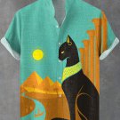 Men's Egyptian Black Cat Print Casual Shirt