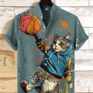 Men's Slam Dunk Cat Basketball Street Art Print Casual Shirt