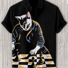 Men's Smart Cat Playing Chess Print Casual Shirt