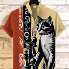 Men's Black Cat Playing Chess Print Casual Shirt