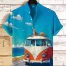Men's Enjoy Traveling With Cat Seaside Scenery Print Shirt