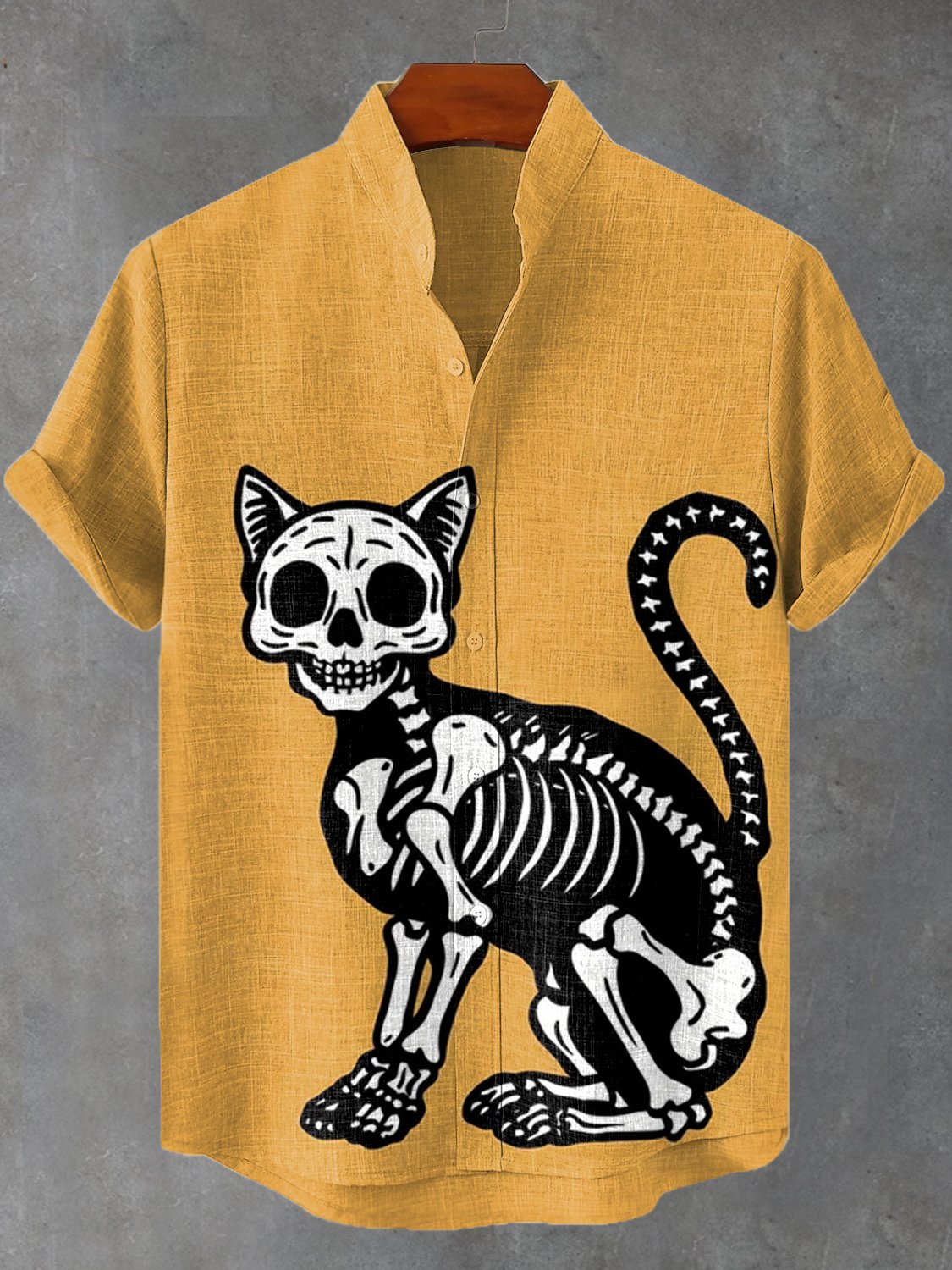 Men's Fun Skeleton X-Ray Black Cat Graphic Print Shirt