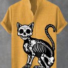 Men's Fun Skeleton X-Ray Black Cat Graphic Print Shirt