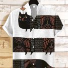 Men's Black Cat Geometric Pattern Fun Art Print Casual Shirt