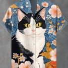 Men's Cute Bicolor Cat Floral Art Print Casual Shirt