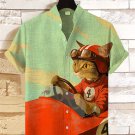 Men's Cat Driving A Racing Car Art Print Casual Shirt