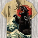 Men's Sea Wave Catzilla Cat Japanese Art Print Casual Shirt