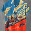 Men's Retro Funny Cat City Racing Art Casual Shirt