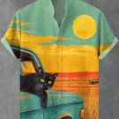 Men's Black Cat Chilling Pickup Farm Life Casual Shirt
