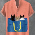 Men's Funny Cats In Bag Art Print Short Sleeve Casual Shirt