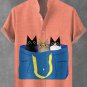 Men's Funny Cats In Bag Art Print Short Sleeve Casual Shirt