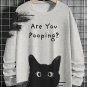 Men's Are You Pooping Black Cat Graphic Print Long Sleeve T-Shirt