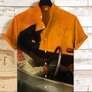 Men's Cool Black Cat Racer Art Print Casual Shirt