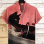 Men's Cool Black Cat Racer Art Print Casual Shirt