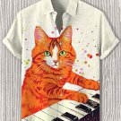 Men's Cat Playing Piano Art Print Casual Shirt