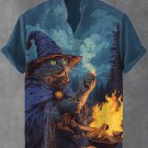 Men's Forest Alchemist Cat Witch Illustration Print Casual Shirt