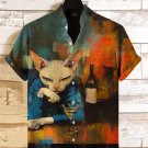 Men's Melancholic Cat In The Bar Art Print Casual Shirt