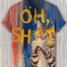 Men's Oh Shit Funny Cat Graffiti Art Print Casual Shirt