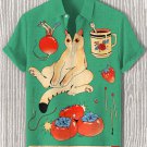 Men's Leisure Cat Fruit Thermometer Art Print Short Sleeve Shirt