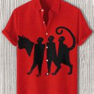 Men's Funny Paper Man Stitching Cat Art Print Short Sleeve Shirt