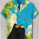 Men's Summer Sunglasses Black Cat Birds Soaring Art Print Short Sleeve Shirt