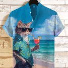Men's Cat Relaxing On Beach Art Print Casual Shirt