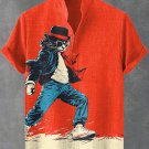 Men's Cat Moonwalk Dancing Contrasting Colors Art Print Shirt