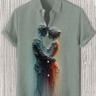 Men's Couple Oil Painting Art Print Short Sleeve Casual Shirt
