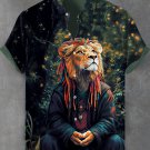 Men's Hippie Reggae Lion Forest Spirituality Art Print Shirt