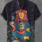 Men's Hippie Soul Lion Forest Meditation Art Print Shirt
