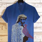 Men's Calligraphy Patterns Arab Bird Print Casual Shirt