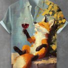 Men's Chilling Fox Forest Red Wine Oil Painting Print Shirt