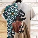 Men's Black Woman Abstract Calligraphy Patterns Art Print Casual Shirt