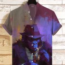 Men's Gorilla Smoke And Drink Red Wine Art Print Short Sleeve Casual Shirt