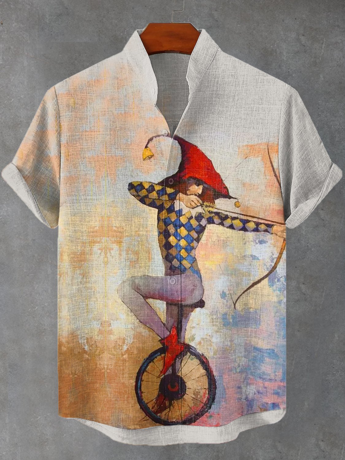 men-s-retro-circus-oil-painting-art-print-casual-shirt