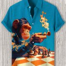 Men's Chimpanzee Playing Chess Art Print Casual Shirt