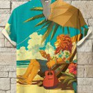 Men's Hawaiian Leisure Lion Resort Art Print Casual Shirt